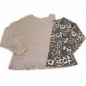 Haptics Ribbed Cheetah Peek-a-Boo Shoulder Blouse Top Women’s Plus 1X Casual